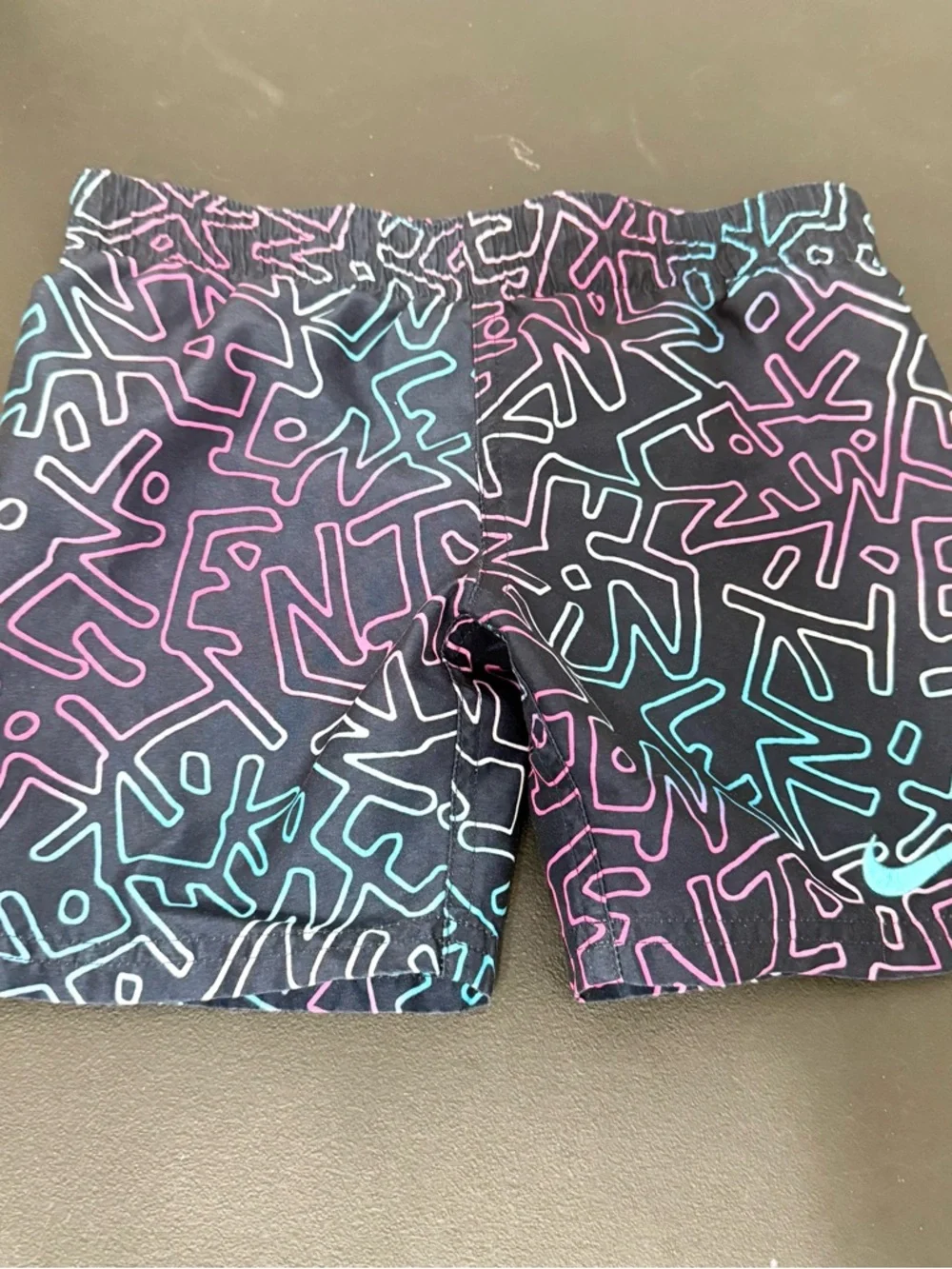 Nike Boys Swim Trunks Black Neon Print Shorts Size 4